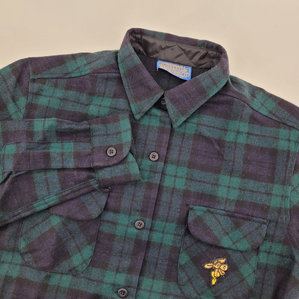 Vintage‎ Pendleton Wool Flannel Shirt Womens Large Plaid Patch USA Made